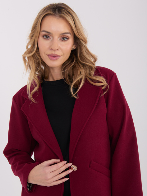 Bordowy płaszcz z zapięciem na guzik