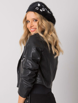 Czarny beret damski z aplikacją