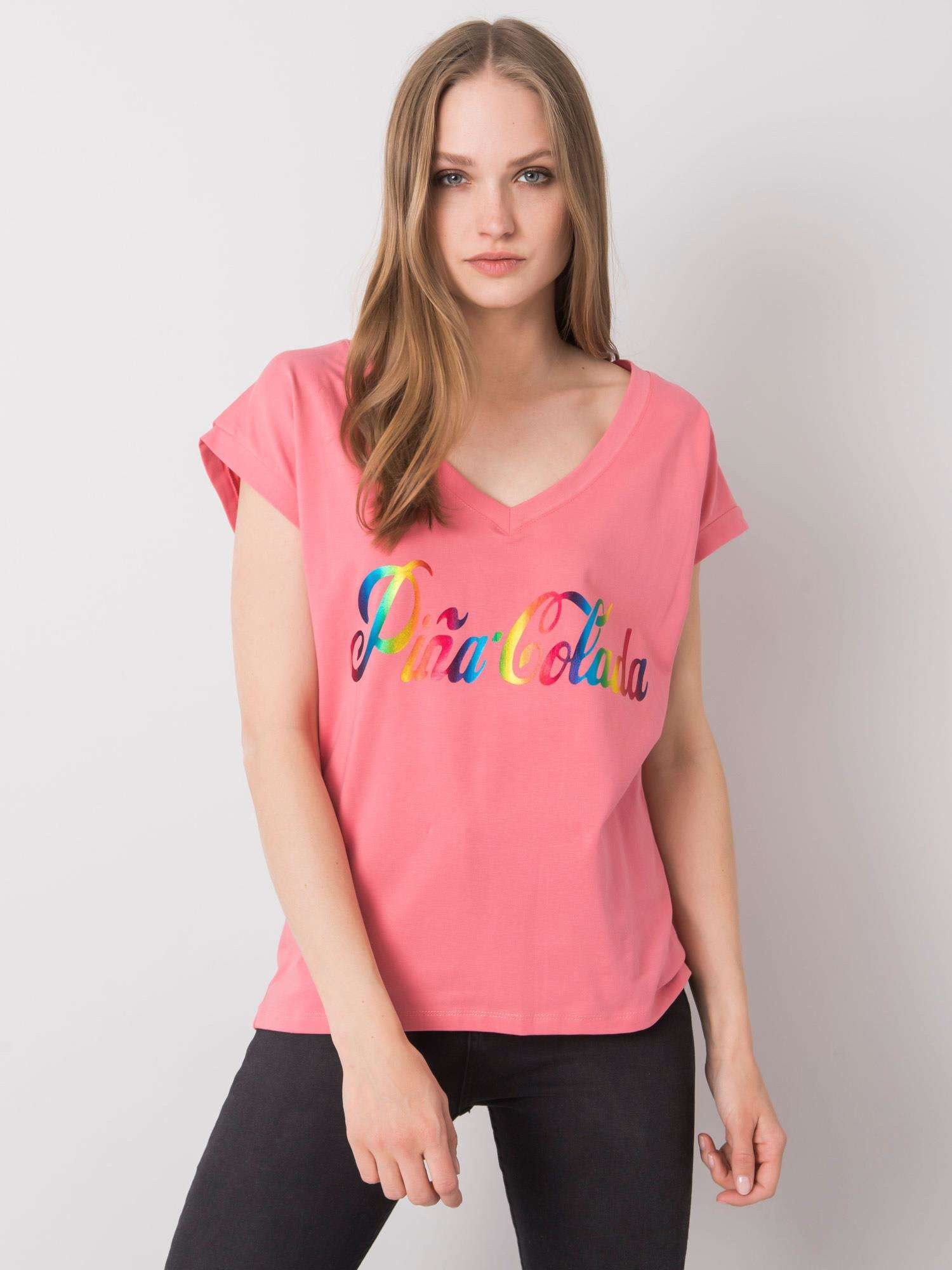 Różowy t-shirt z nadrukiem Hollis