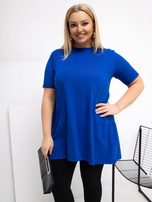 Kobaltowa długa bluzka plus size z falbaną