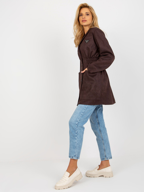 Hurt Ciemnobrązowy płaszcz o kroju marynarki z kieszeniami