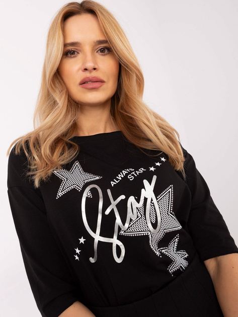 Hurt Czarna casualowa bluzka z aplikacją z dżetów