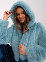 Hurtownia Miętowa krótka kurtka futrzana z kapturem