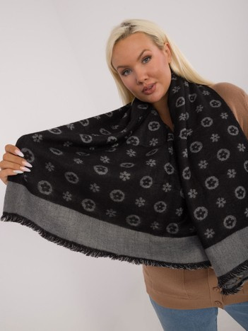 Hurt Schwarz-dunkelgrau warmer Damen-Schal aus gemusterter Strickware.