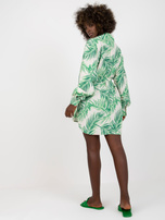 Hurt Zielono-beżowa lniana sukienka szmizjerka z wiązaniem 