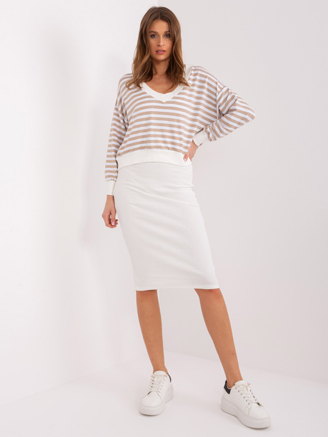 Hurt Beżowo-ecru komplet casualowy basic z luźną bluzką