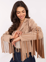 Beżowa zamszowa kurtka z dżetami