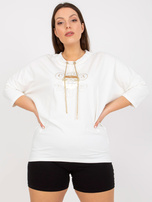 Ecru bluzka plus size z aplikacją i nadrukiem  