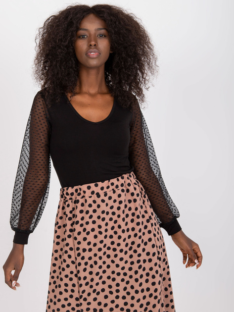 Czarna wiskozowa bluzka wizytowa z tiulowymi rękawami