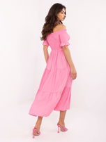 Różowa sukienka hiszpanka z marszczeniem 