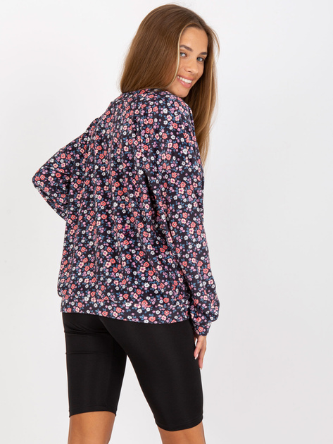 Hurt Granatowa welurowa bluzka w kwiaty z dekoltem w serek RUE PARIS