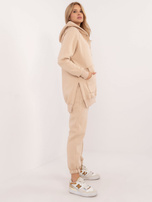 Hurt Beżowy ocieplany komplet basic ze spodniami