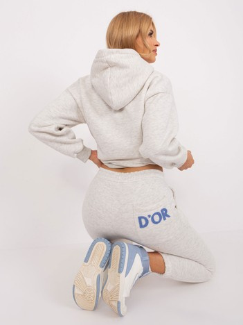 Hurtownia Jasnoszary melanżowy komplet dresowy z bluzą z kapturem