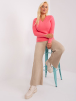 Hurt Koralowy damski sweter plus size z dekoltem V