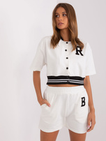 Hurt Ecru casual set with a short baseball sweatshirt.