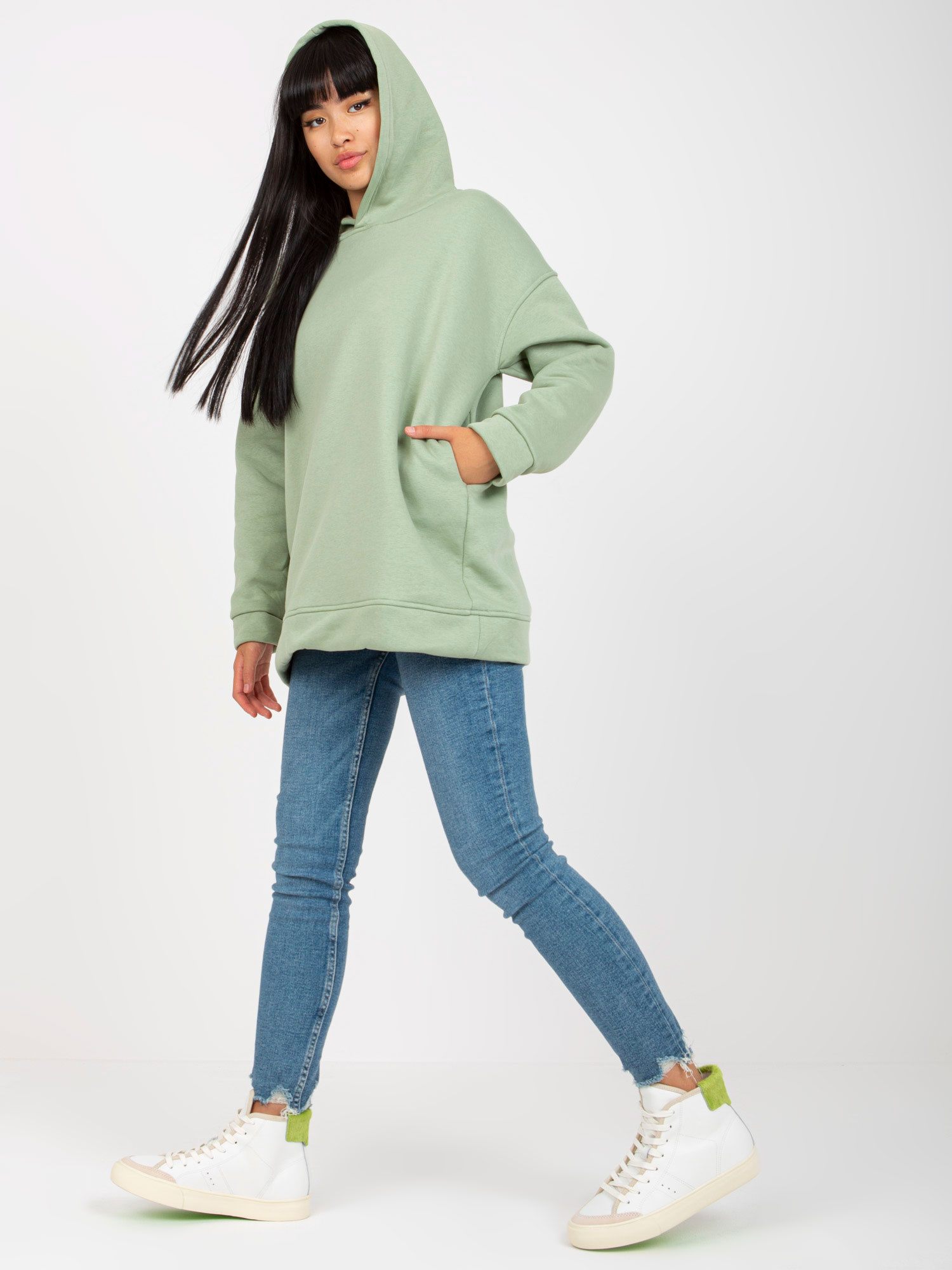 Hurtownia Pistacjowa dresowa bluza basic z kapturem 