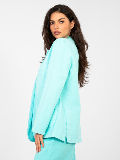 Turkusowa jeansowa marynarka z zapięciem na guzik RUE PARIS