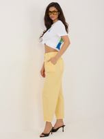 Jasnożółte sztruksowe spodnie z nogawką 7/8 RUE PARIS