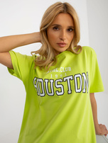 Hurtownia Limonkowy damski luźny t-shirt z napisem