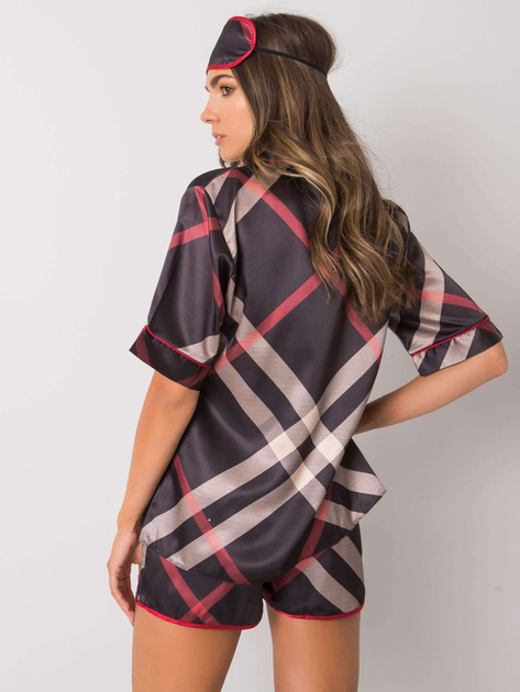 Czarna dwuczęściowa piżama w kratę