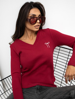 Bordowa bawełniana bluzka z kokardką RUE PARIS  