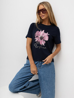 Dunkelblaues Damen-T-Shirt aus Baumwolle RUE PARIS.