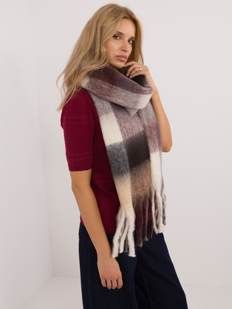 Hurtownia Brązowo-beżowy długi szal w kratę