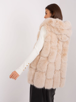 Hurt Beżowa futrzana kamizelka ze wstawkami z ekoskóry