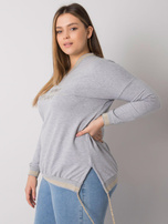 Graue Melange-Bluse in Übergröße mit Applikation Lila.