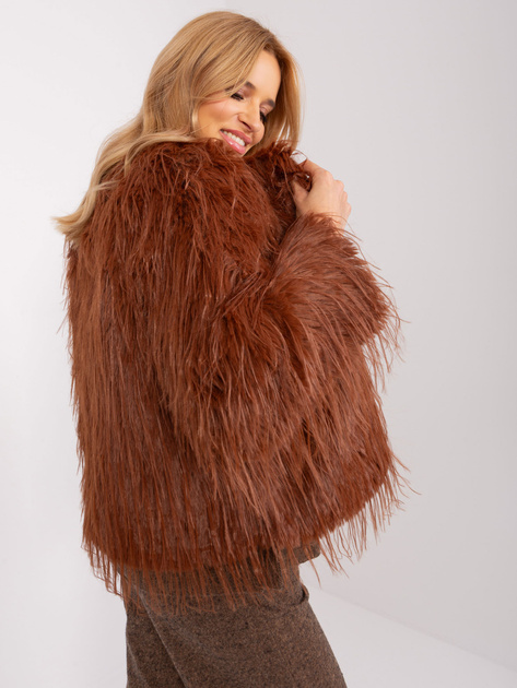 Hurt Ciemnopomarańczowa futrzana kurtka przejściowa bez kaptura