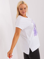 Hurtownia Biało-fioletowa bluzka plus size z rozcięciami