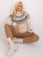 Hurt Jasnobeżowy damski sweter plus size we wzory 