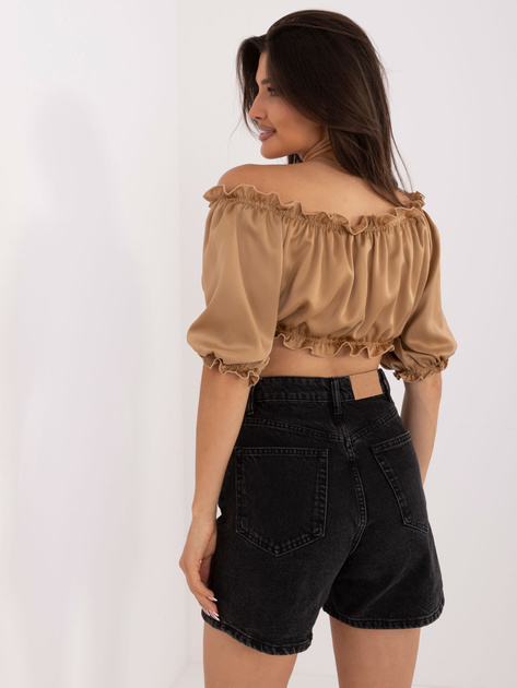 Hurt Camelowa gładka bluzka hiszpanka z wiązaniem