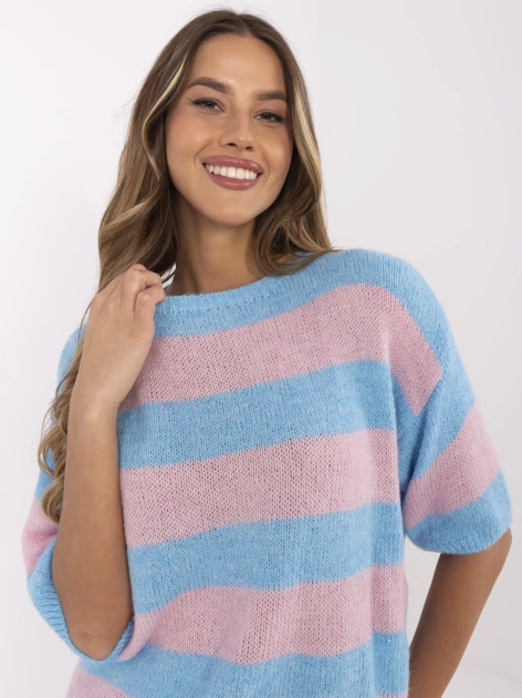 Niebiesko-jasnoróżowy kolorowy sweter oversize