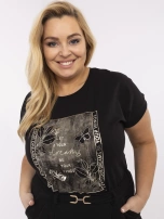 Czarna damska bluzka plus size z nadrukiem