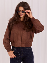 Brown suede jacket with epaulets.