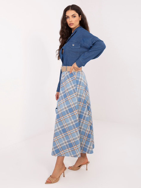 Niebieska rozkloszowana spódnica w kratę