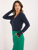 Hurtownia Granatowy sweter klasyczny z długim rękawem