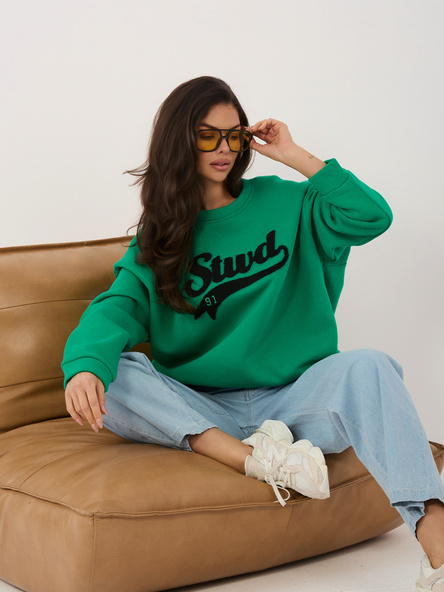 Ciemnozielona ocieplana bluza bez kaptura RUE PARIS