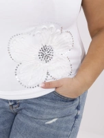 Biała bluzka plus size z kwiatową aplikacją