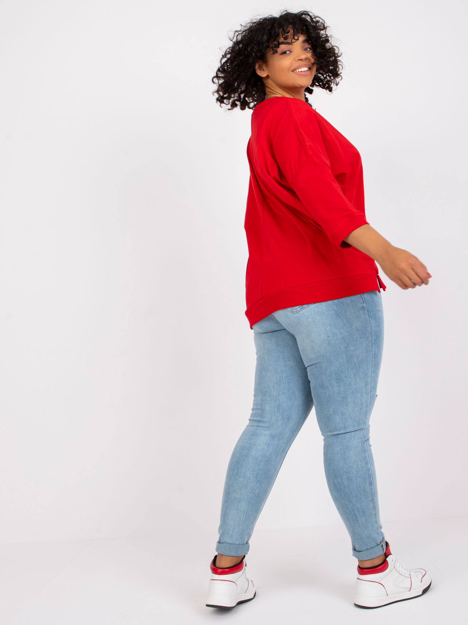 Czerwona bluzka plus size z bawełny Cordelia 