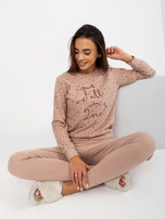 Hurtownia Beżowa ciepła piżama ze spodniami i bluzą 