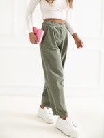 Khaki sztruksowe spodnie ze zwężaną nogawką RUE PARIS 