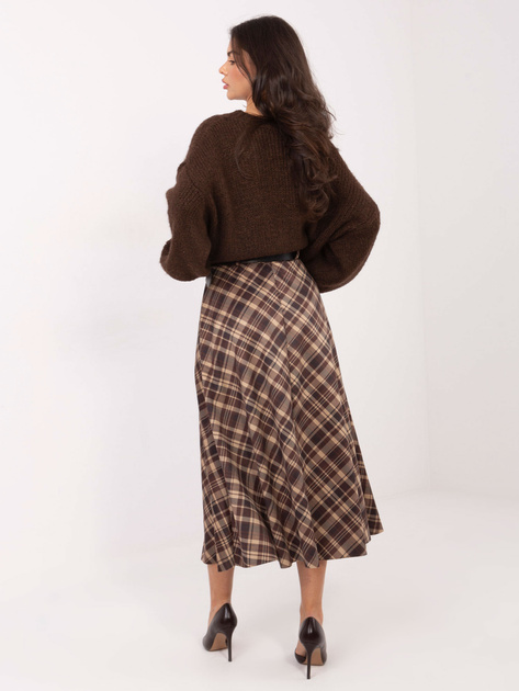 Czekoladowa rozkloszowana spódnica w kratę RUE PARIS