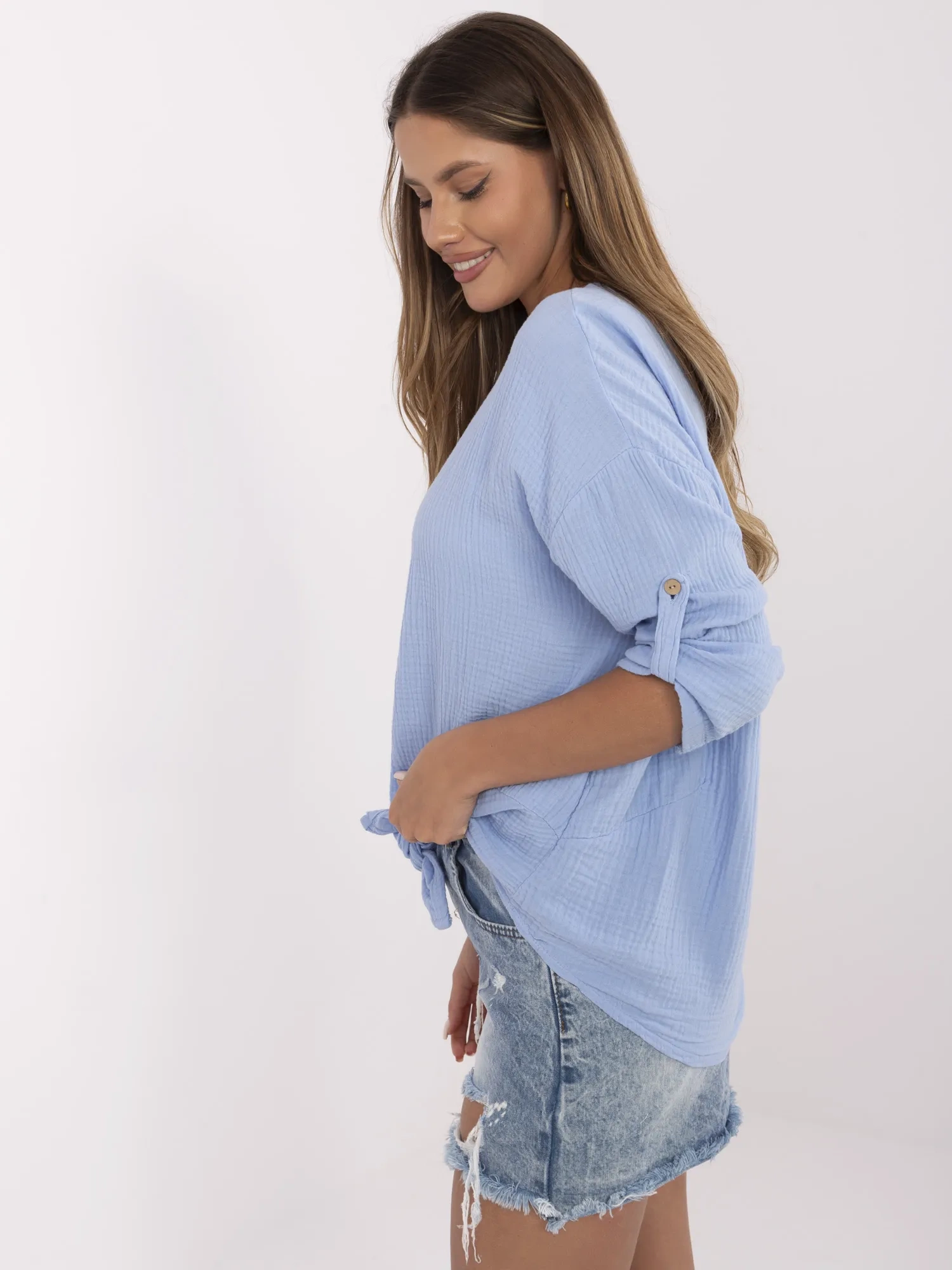 Light blue muslin women's cotton shirt.