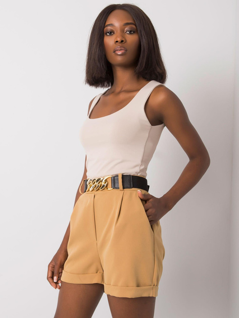 Camelowe szorty z paskiem Laurell