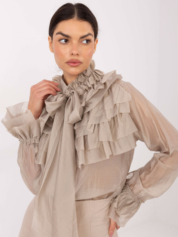 Beżowa elegancka koszula z żabotem