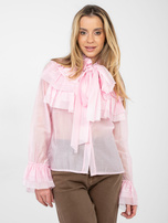 Jasnoróżowa prześwitująca koszula z rękawem typu dzwon