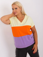 Hurtownia Żółto-fioletowa bluzka plus size w paski