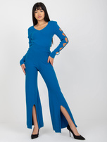 Hurt Ciemnoniebieskie szerokie spodnie dzianinowe z rozcięciem